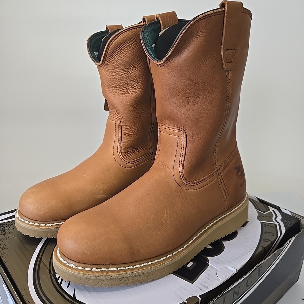 Georgia Boot Wedge Work Wellington Boot Tan Soft Leather Men's 10 G5153 NIB